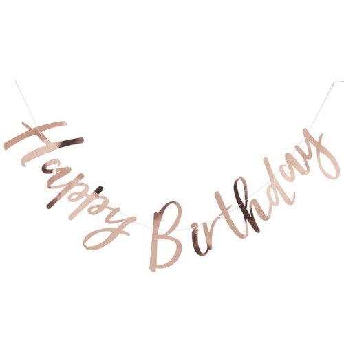 baner napis happy birthday różowe złoto