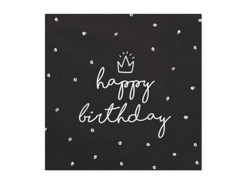 serwetki napis happy birthday czarny - 20 sztuk