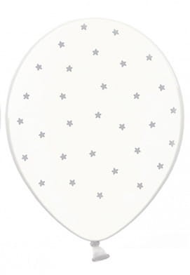 balon nadruk biały w małe gwiazdki srebrne