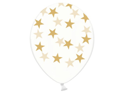 balon nadruk transparentny w gwiazdki złote