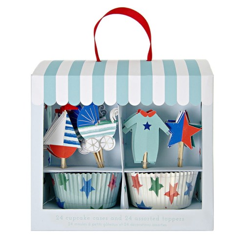 papilotki i pikery baby shower boy - 24 sztuki