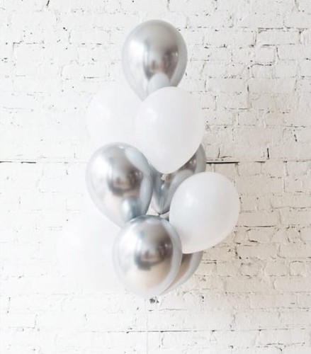 zestaw balonów biały srebrny z helem
