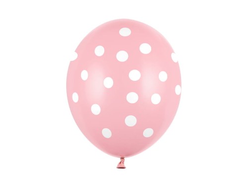 balon nadruk różowy jasny w kropki białe