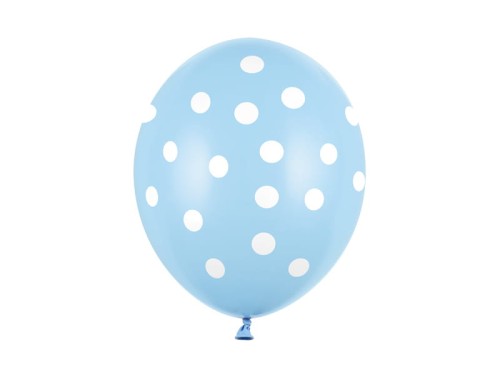 balon nadruk niebieski jasny w kropki białe