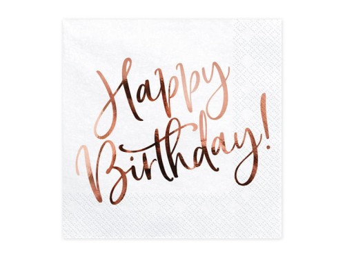 serwetki napis happy birthday różowe złoto - 20 sztuk