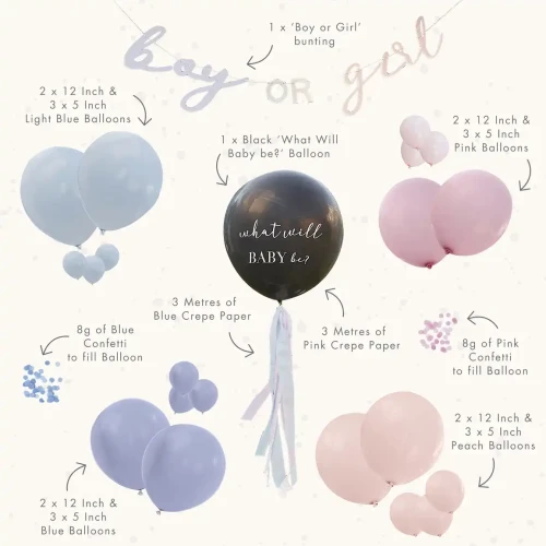 zestaw balonów gender reveal boy or girl