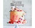 Topper happy birthday srebrny