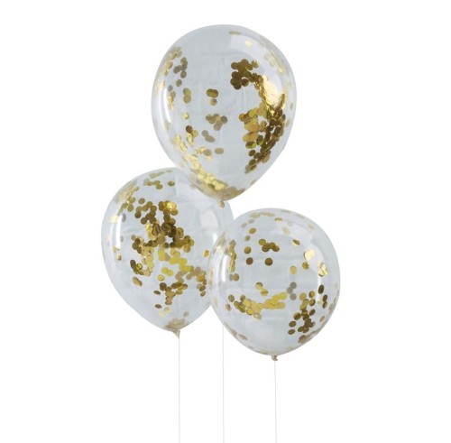 balony confetti złoty - 5 sztuk