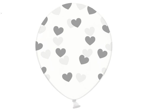 balon w serduszka srebrny przezroczysty