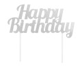 Topper happy birthday srebrny